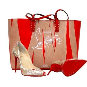 Christian Louboutin Cabata Kraft Loubicalf Paris Tote & Pumps size 38 (SET)